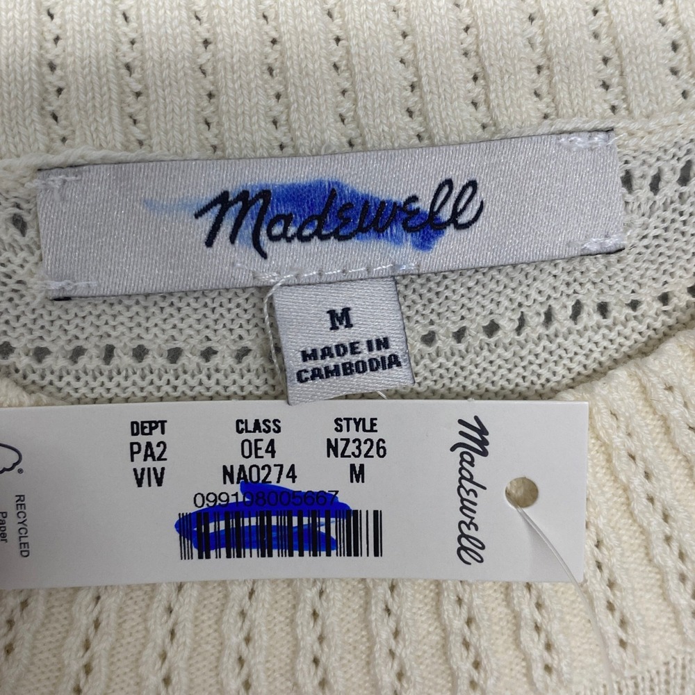 Madewell Sweater Medium Textural Stitch Crewneck Cream Cotton Short Sleeve NZ326 - Picture 5 of 10